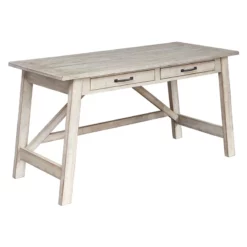 Wooden Office Desk With 2 Drawers And Truss Beam Legs Antique White