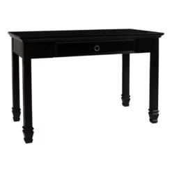 Single Drawer Wooden Desk With Metal Ring Pull And Tapered Legs Black