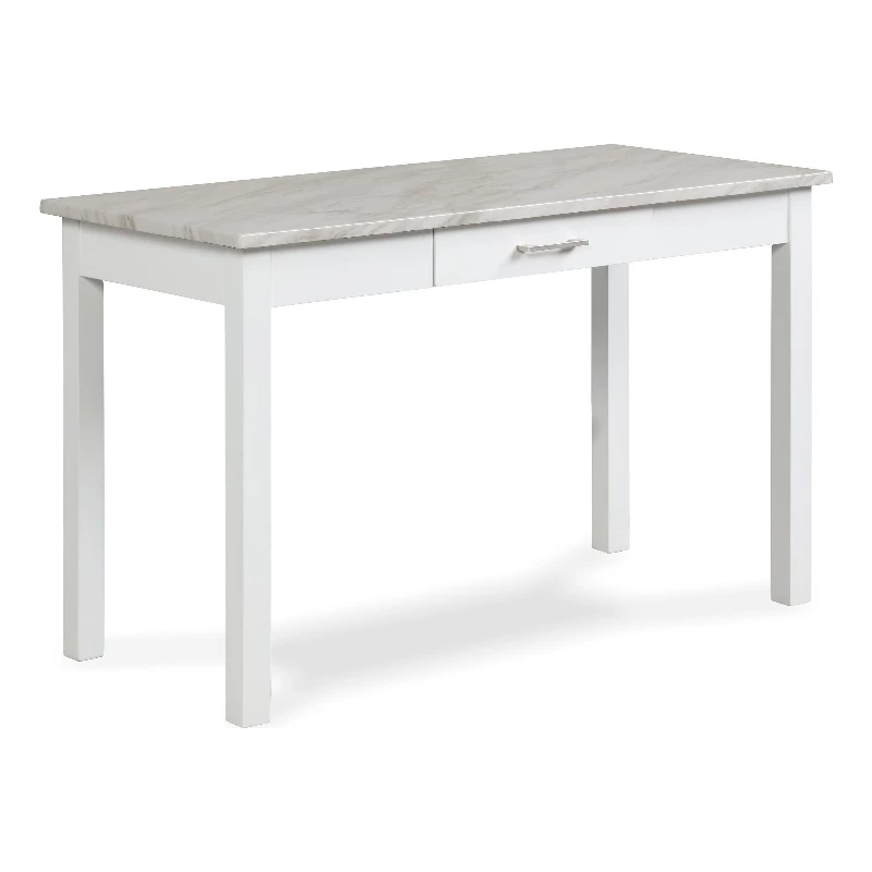 Jay 48 Inch Desk With Drawer And Faux Marble Top White 3 Jay 48 Inch Desk With Drawer And Faux Marble Top White
