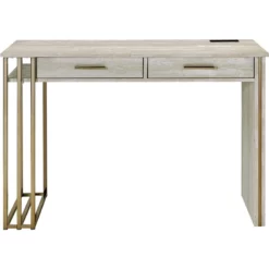 Writing Desk With 2 Drawers And Built In USB Port Oak White And Gold -CYMAX Sales 2677508 1 L