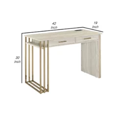 Writing Desk With 2 Drawers And Built In USB Port Oak White And Gold -CYMAX Sales 2677508 4 L
