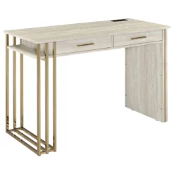 Writing Desk With 2 Drawers And Built In USB Port Oak White And Gold