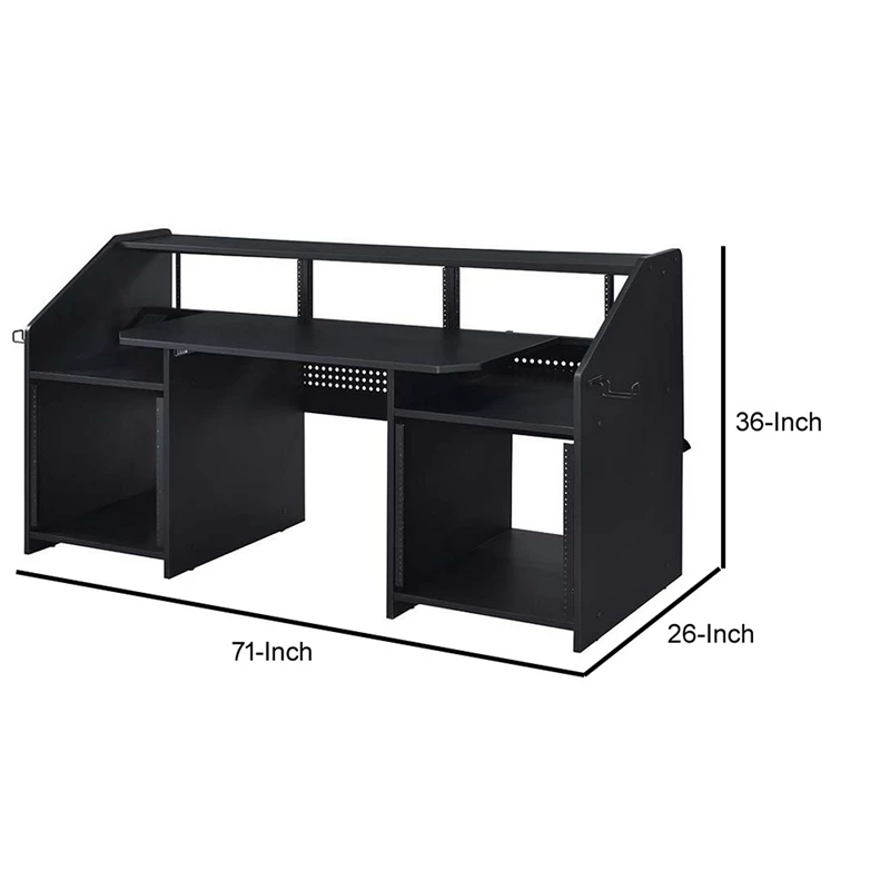 71 Inch Wood Music Studio Desk Keyboard Tray Monitor Top Black 7 71 Inch Wood Music Studio Desk Keyboard Tray Monitor Top Black - Image 5