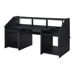 71 Inch Wood Music Studio Desk Keyboard Tray Monitor Top Black