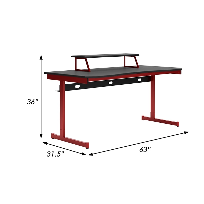 63 Inch Modern Home Office Gaming Desk Monitor Stand Metal Black Red 5 63 Inch Modern Home Office Gaming Desk Monitor Stand Metal Black Red - Image 3