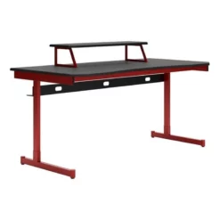 63 Inch Modern Home Office Gaming Desk Monitor Stand Metal Black Red