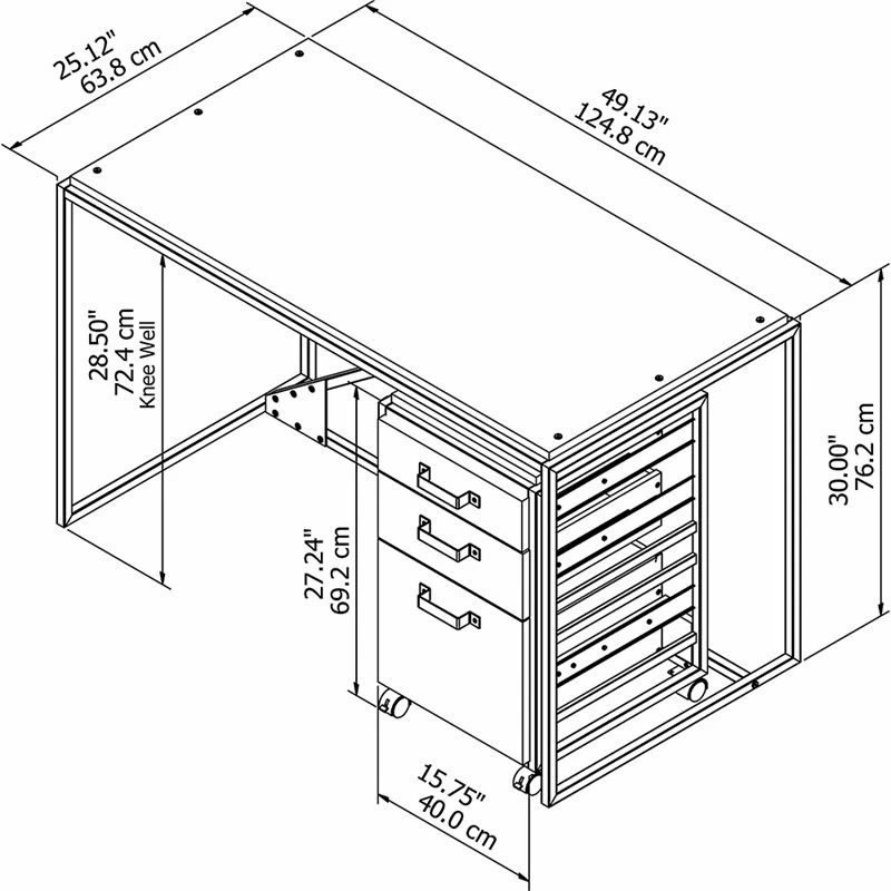 UrbanPro Furniture 50" Industrial Writing Desk With Mobile File Cabinet 8 UrbanPro Furniture 50" Industrial Writing Desk With Mobile File Cabinet - Image 6