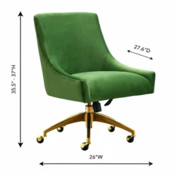 Maklaine 22.6" Transitional Velvet Office Swivel Chair In Green -CYMAX Sales 2682277 6 L 1