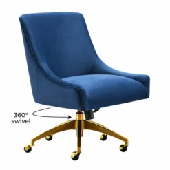 Maklaine 22.6" Transitional Velvet Office Swivel Chair In Navy 21 Maklaine 22.6" Transitional Velvet Office Swivel Chair In Navy -CYMAX Sales 2682284 5 L