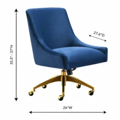 Maklaine 22.6" Transitional Velvet Office Swivel Chair In Navy 22 Maklaine 22.6" Transitional Velvet Office Swivel Chair In Navy -CYMAX Sales 2682284 6 L