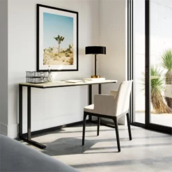 Flats & Castles Logan 55" Wood Writing Desk With Cable Management In Natural -CYMAX Sales 2682875 3 L