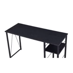 Writing Desk With 2 Tier Side Shelves And Tubular Metal Legs Black 9 Writing Desk With 2 Tier Side Shelves And Tubular Metal Legs Black -CYMAX Sales 2683461 2 L