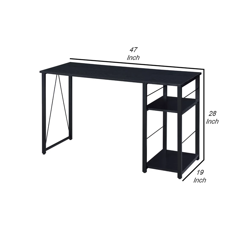 Writing Desk With 2 Tier Side Shelves And Tubular Metal Legs Black 4 Writing Desk With 2 Tier Side Shelves And Tubular Metal Legs Black - Image 2