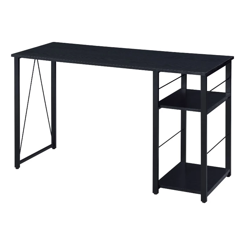 Writing Desk With 2 Tier Side Shelves And Tubular Metal Legs Black 3 Writing Desk With 2 Tier Side Shelves And Tubular Metal Legs Black