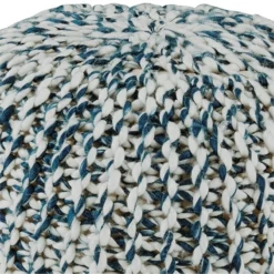 Round Pouf With Hand Knit Details Blue And White 8 Round Pouf With Hand Knit Details Blue And White -CYMAX Sales 2683567 2 L