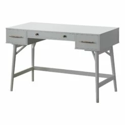Wooden Writing Desk With 3 Drawers And Tapered Legs White
