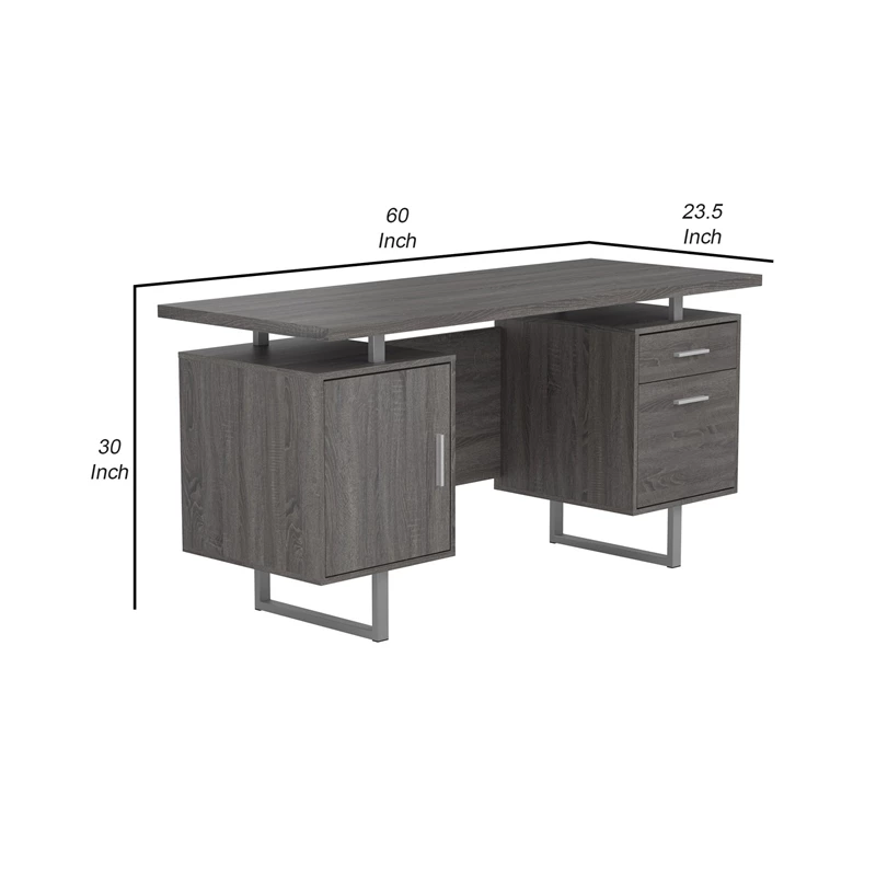 Wooden Office Desk With 1 Drawer And 1 Door Cabinet Gray 5 Wooden Office Desk With 1 Drawer And 1 Door Cabinet Gray - Image 3