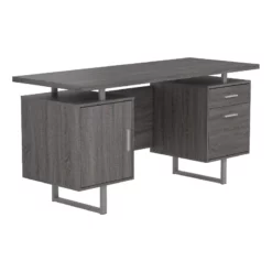 Wooden Office Desk With 1 Drawer And 1 Door Cabinet Gray