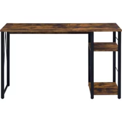 Wooden Writing Desk With 2 Tier Shelves And Tubular Metal Legs Brown And Black -CYMAX Sales 2683632 13 L