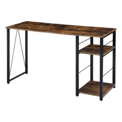 Wooden Writing Desk With 2 Tier Shelves And Tubular Metal Legs Brown And Black