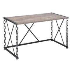 48 " Console Desk Table Metal Chain Base Oak Brown Black