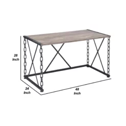 48 " Console Desk Table Metal Chain Base Oak Brown Black -CYMAX Sales 2684359 6 L