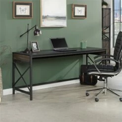 Sauder Foundry Road Engineered Wood 72"x24" Table Desk In Carbon Oak Finish -CYMAX Sales 2685212 3 L