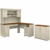 UrbanPro L Desk With Hutch And Low Storage In Antique White - Engineered Wood