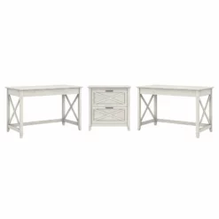 UrbanPro 2 Person Desk Set With File Cabinet In Linen White - Engineered Wood