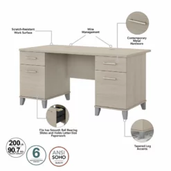 UrbanPro 60W Desk With File Cabinet & Bookcase In Sand Oak - Engineered Wood -CYMAX Sales 2685393 2 L