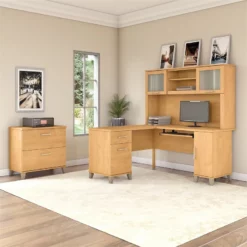 UrbanPro 60W L Shaped Desk With Hutch And File Cabinet In Maple Cross -CYMAX Sales 2685401 15 L