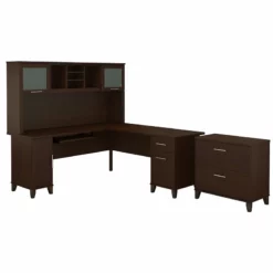 UrbanPro 72W L Shaped Desk With Hutch And File Cabinet In Mocha Cherry