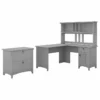 UrbanPro 60W L Shaped Desk With Hutch And File Cabinet In Cape Cod Gray