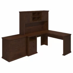 UrbanPro L Desk With Hutch And File Cabinet In Antique Cherry - Engineered Wood