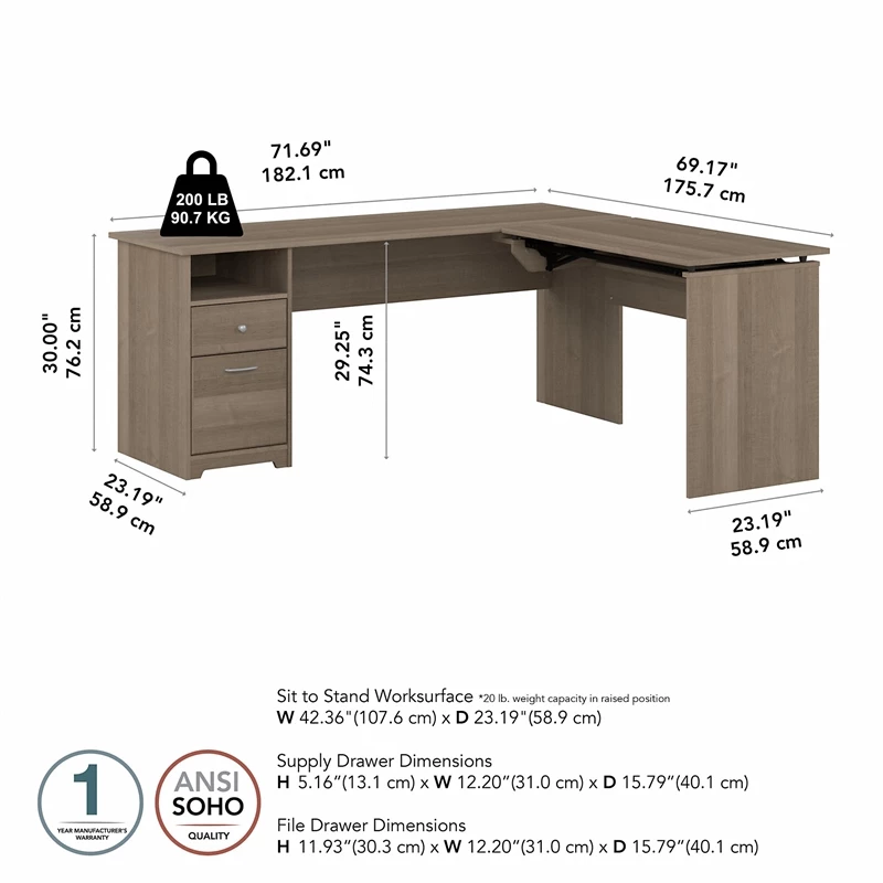 UrbanPro 72W 3 Position Sit To Stand L Desk In Ash Gray - Engineered Wood 7 UrbanPro 72W 3 Position Sit To Stand L Desk In Ash Gray - Engineered Wood - Image 5