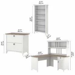 UrbanPro L Shaped Desk With Hutch And Storage In White/Shiplap - Engineered Wood -CYMAX Sales 2685477 5 L