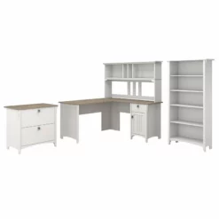 UrbanPro L Shaped Desk With Hutch And Storage In White/Shiplap - Engineered Wood