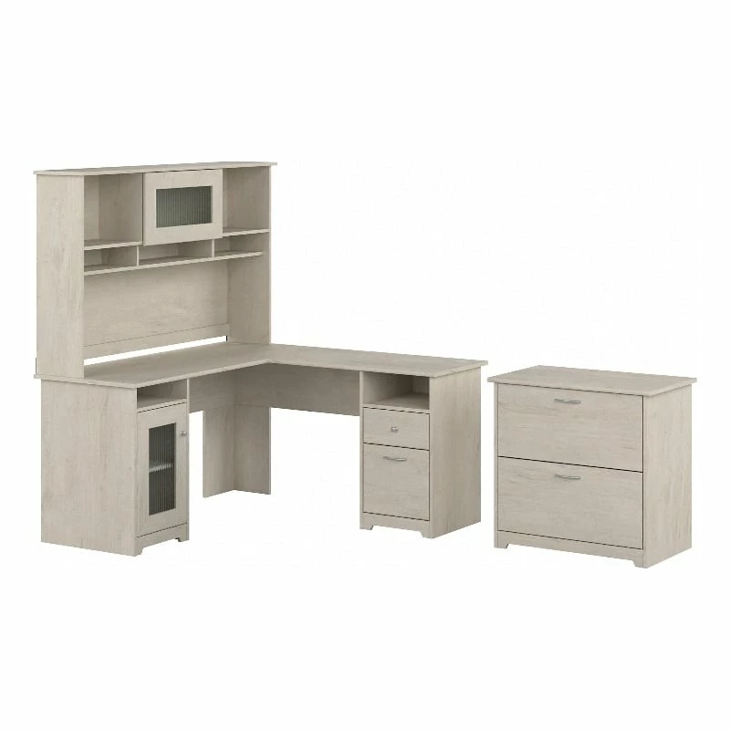 UrbanPro L Desk With Hutch And File Cabinet In Linen White Oak - Engineered Wood 3 UrbanPro L Desk With Hutch And File Cabinet In Linen White Oak - Engineered Wood