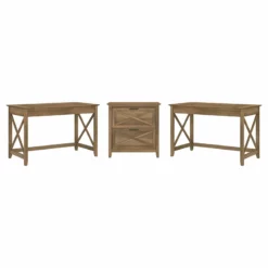 UrbanPro 2 Person Desk Set With File Cabinet In Reclaimed Pine - Engineered Wood