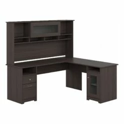 UrbanPro 72W L Shaped Computer Desk With Hutch In Heather Gray - Engineered Wood