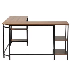 Baxton Studio Lydia Brown Wood And Black Metal L-Shaped Desk With Shelves -CYMAX Sales 2686931 2 L