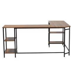 Baxton Studio Lydia Brown Wood And Black Metal L-Shaped Desk With Shelves -CYMAX Sales 2686931 3 L