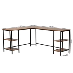 Baxton Studio Lydia Brown Wood And Black Metal L-Shaped Desk With Shelves -CYMAX Sales 2686931 9 L