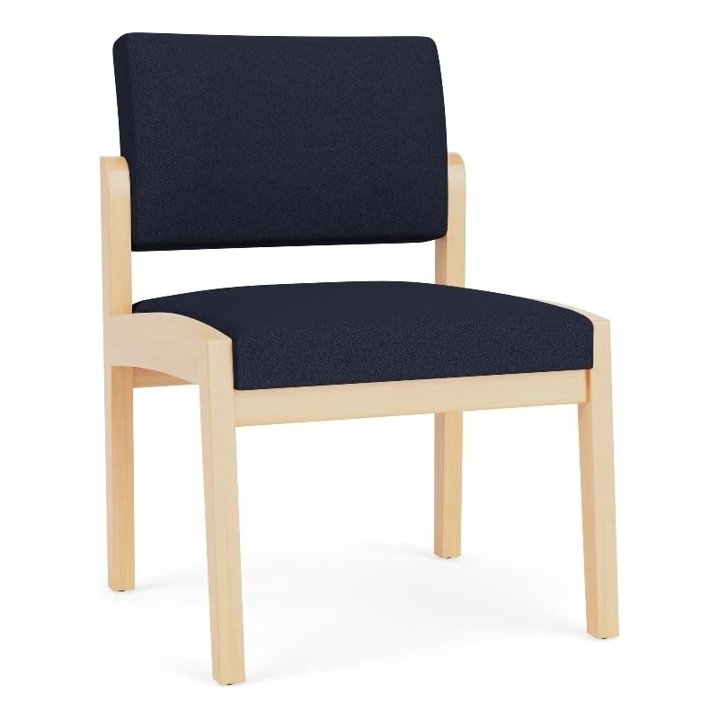 Lesro Lenox Wood Fabric Waiting Reception Armless Guest Chair In Blue/Natural 3 Lesro Lenox Wood Fabric Waiting Reception Armless Guest Chair In Blue/Natural