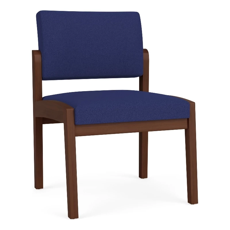 Lesro Lenox Wood Fabric Reception Armless Guest Chair In Blue/Walnut 6 Lesro Lenox Wood Fabric Reception Armless Guest Chair In Blue/Walnut - Image 4
