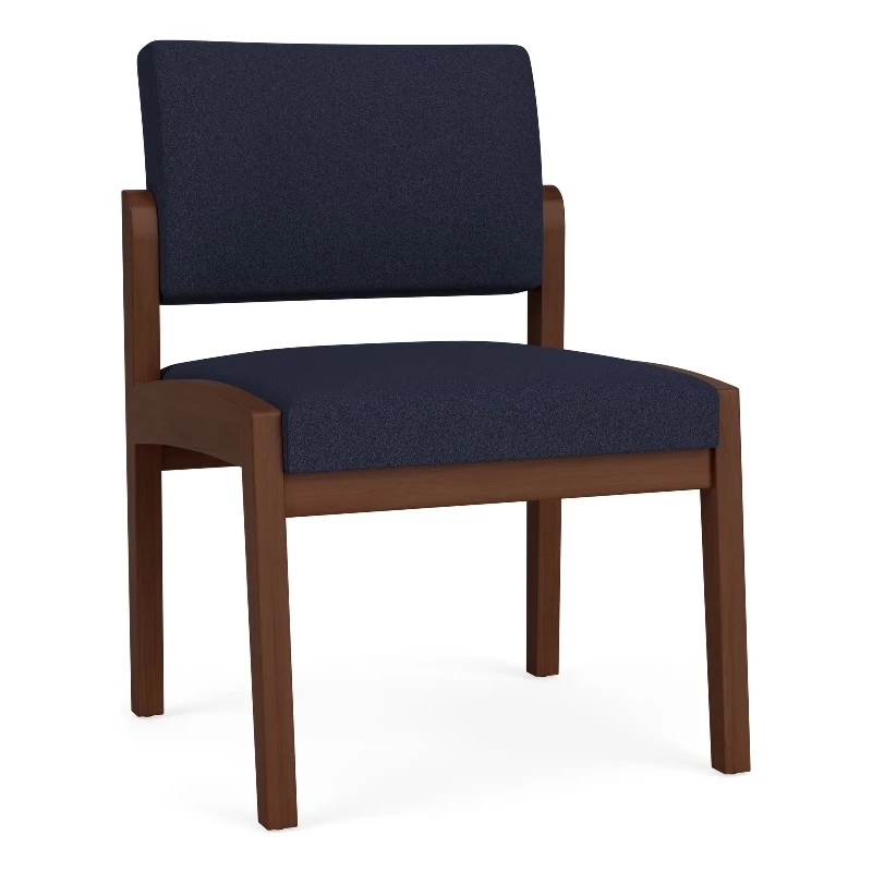 Lesro Lenox Wood Fabric Reception Armless Guest Chair In Blue/Walnut 3 Lesro Lenox Wood Fabric Reception Armless Guest Chair In Blue/Walnut