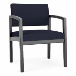 Lesro Lenox Wood Fabric Reception Wide Guest Chair In Gray/Black