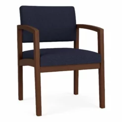 Lesro Lenox Wood Fabric Reception Guest Chair In Cobalt Blue/Walnut