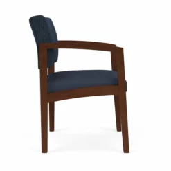 Lesro Lenox Wood Polyurethane Reception Guest Chair In Walnut/Blue -CYMAX Sales 2691661 1 L 1