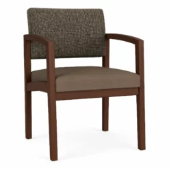 Lesro Lenox Wood Polyurethane Reception Guest Chair In Walnut/Blue